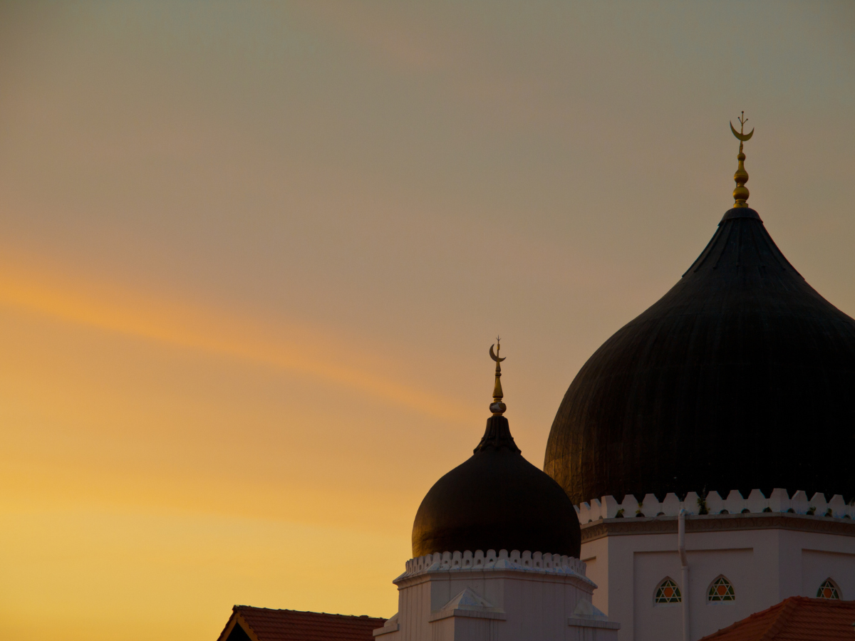 A mosque during maghrib prayer